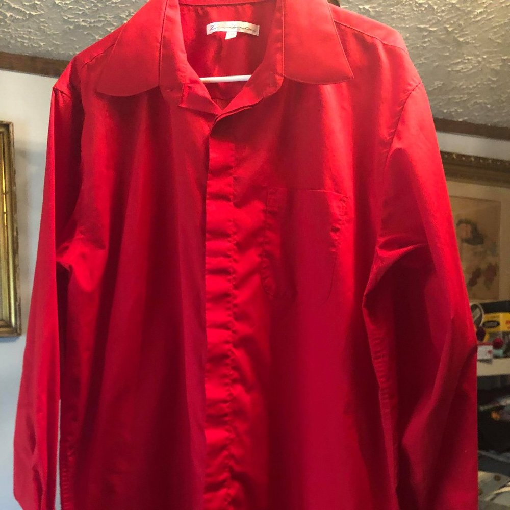 Diamante Mens Size Large Red Button Up Top Long Sl